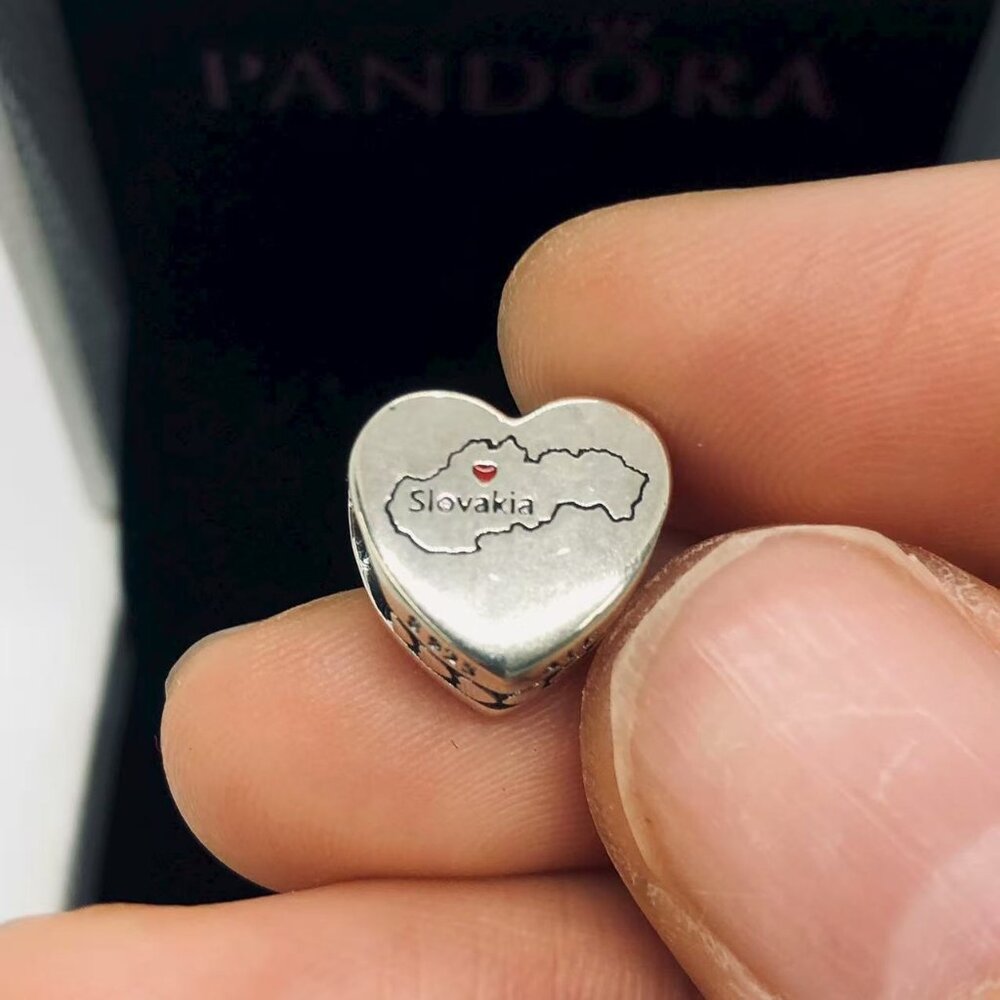✨🔥Pandora Slovenia map Heart Charm Bead S925 Silver With Box